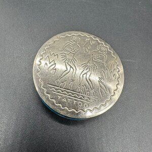 Vintage Tattoo Rouge Pot Tin 1930s Art Deco Hula Dancers Vanity Kitschy Puff